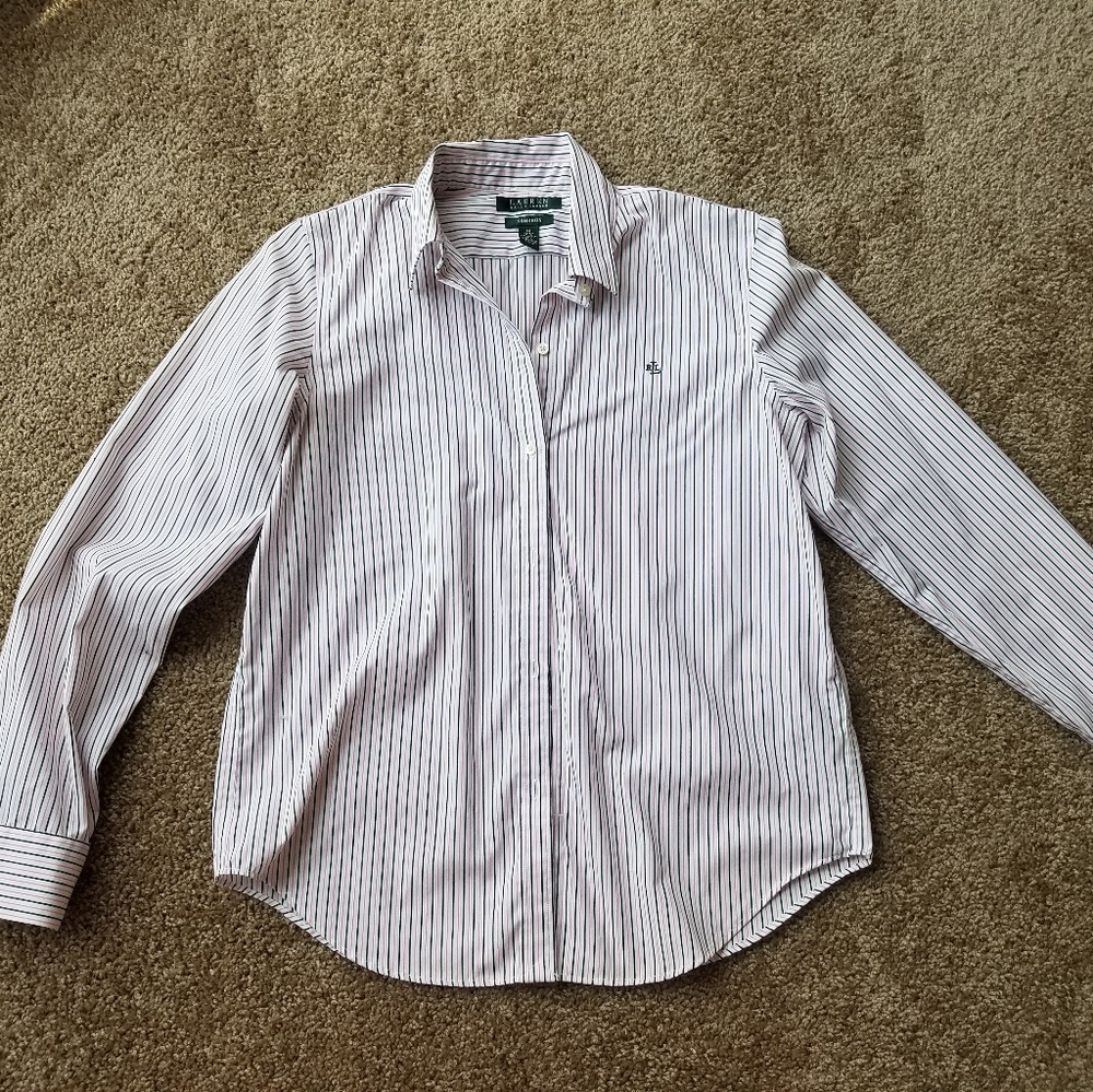 Pink/black striped button down